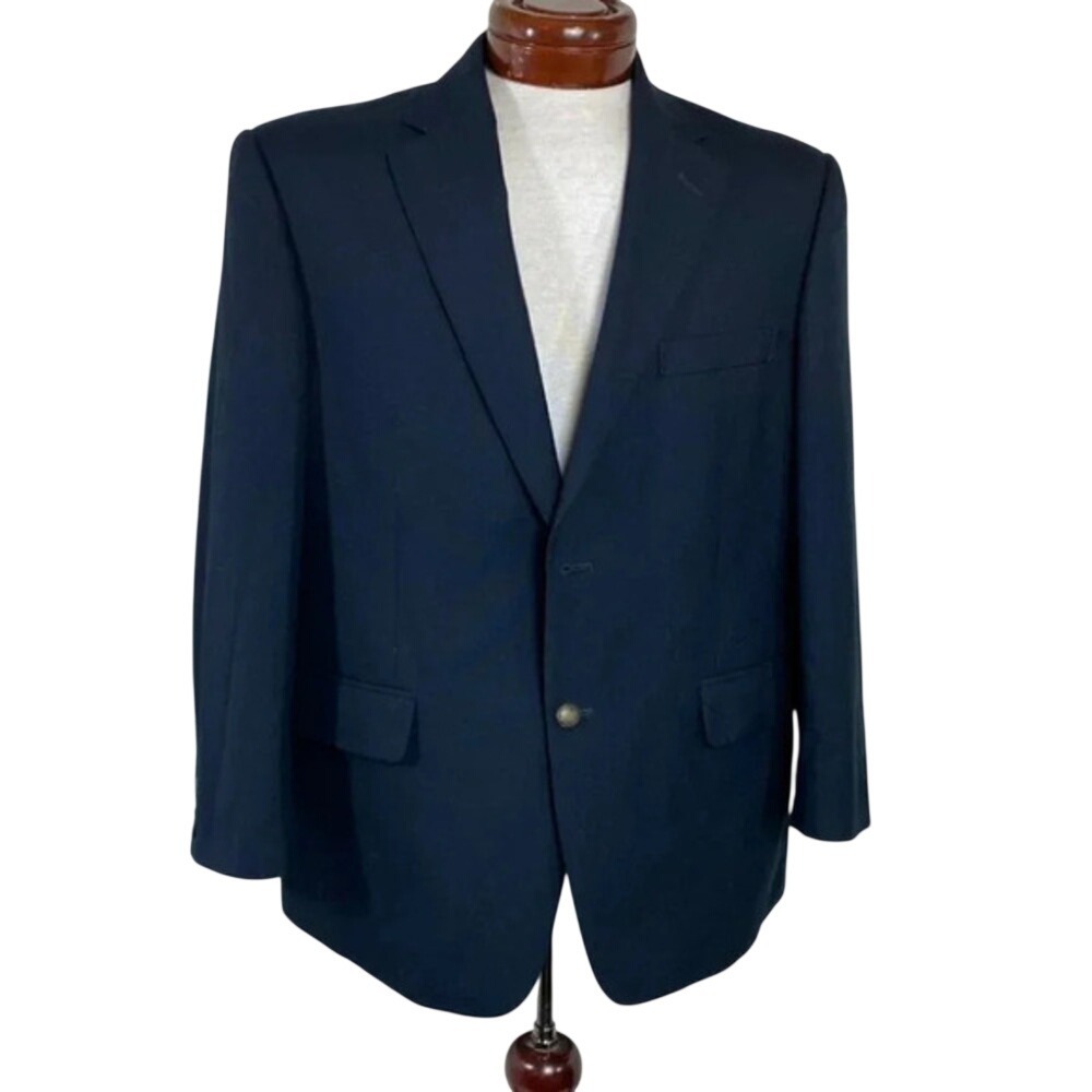 Wall Street Blazer 40S Navy Blue Two Button Rayon‎ Blend Professional Sport Coat